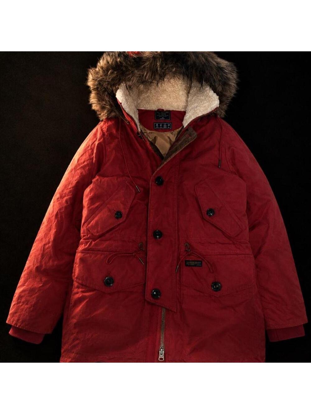 Abercrombie & Fitch Y2K Vintage Red Fur Hooded Parka Jacket XS